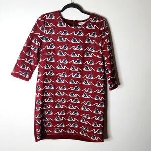 Jaune Rouge Paris Red Wine Swans Mini Shift Dress Size Large